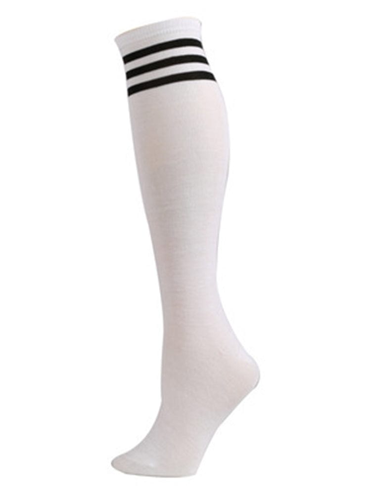 menaful Black Stripes / One Size Striped White Crew Sports Socks