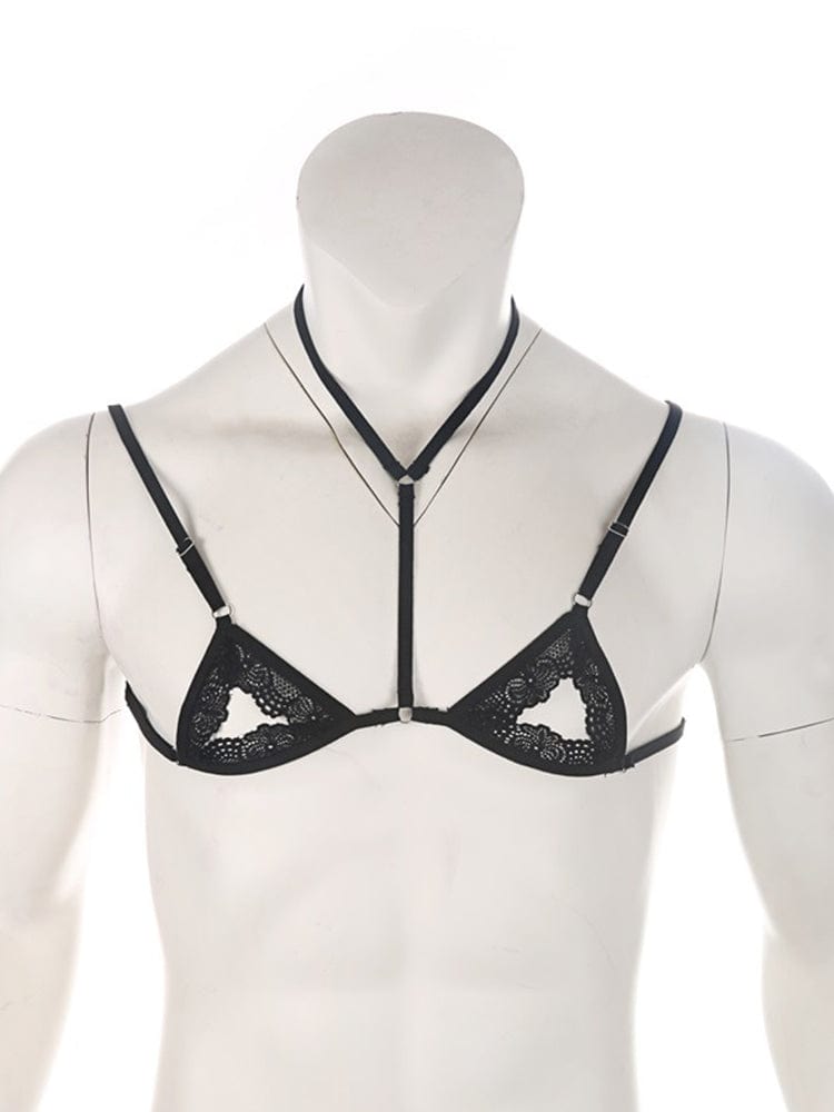 menaful Black-Style B / S Men's Adjustable Breastless Bra