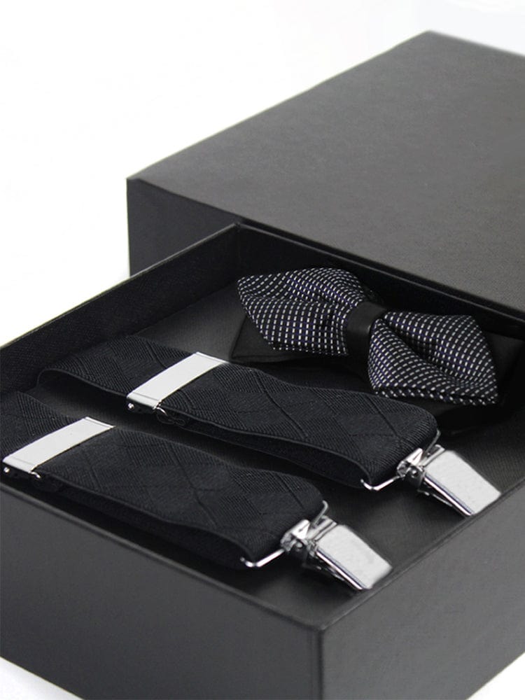 menaful Black+Tie Men's black elastic buckle non-slip suspenders set