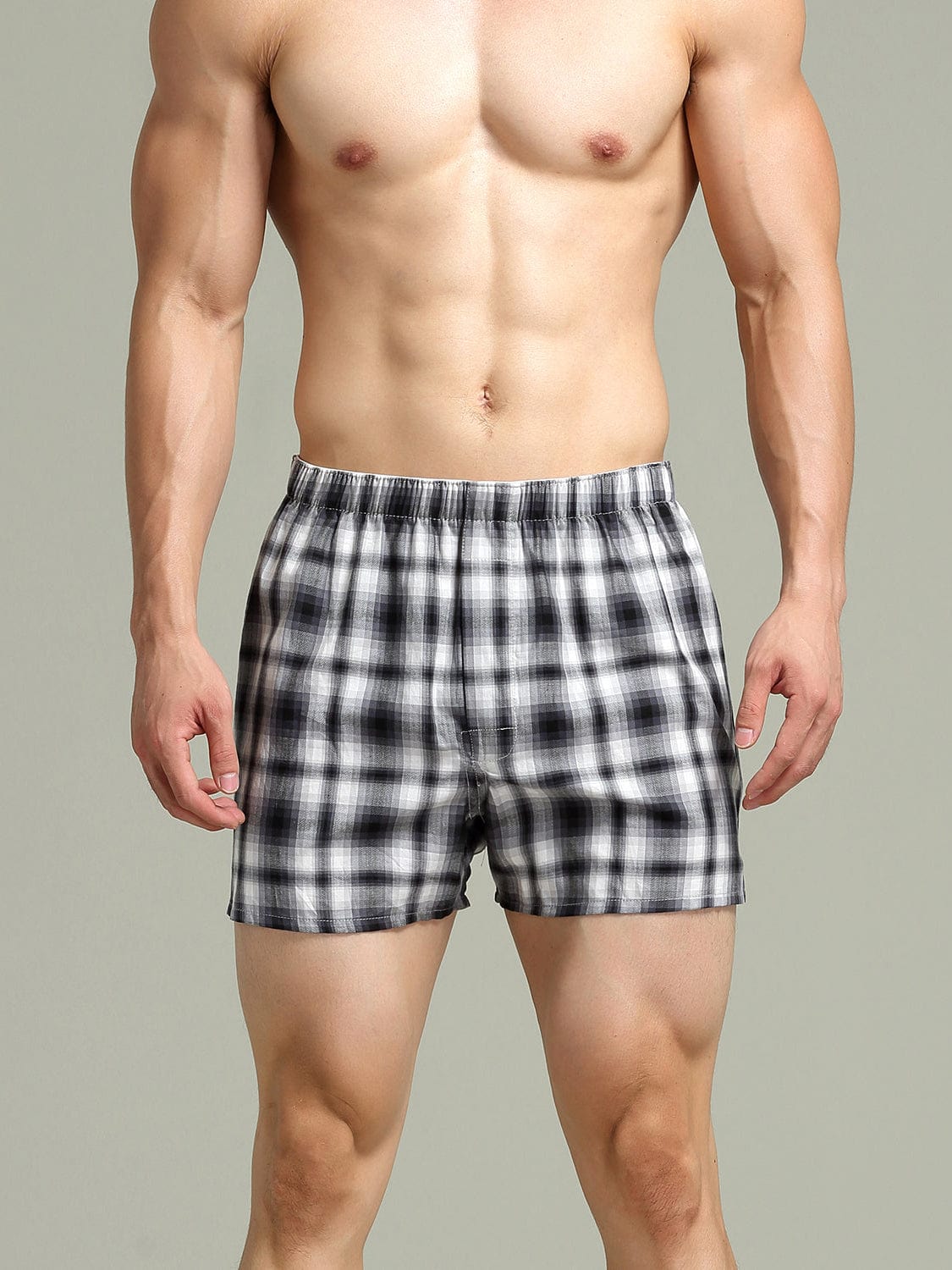 menaful Black+White / M Multi-color Checkered Cotton Shorts