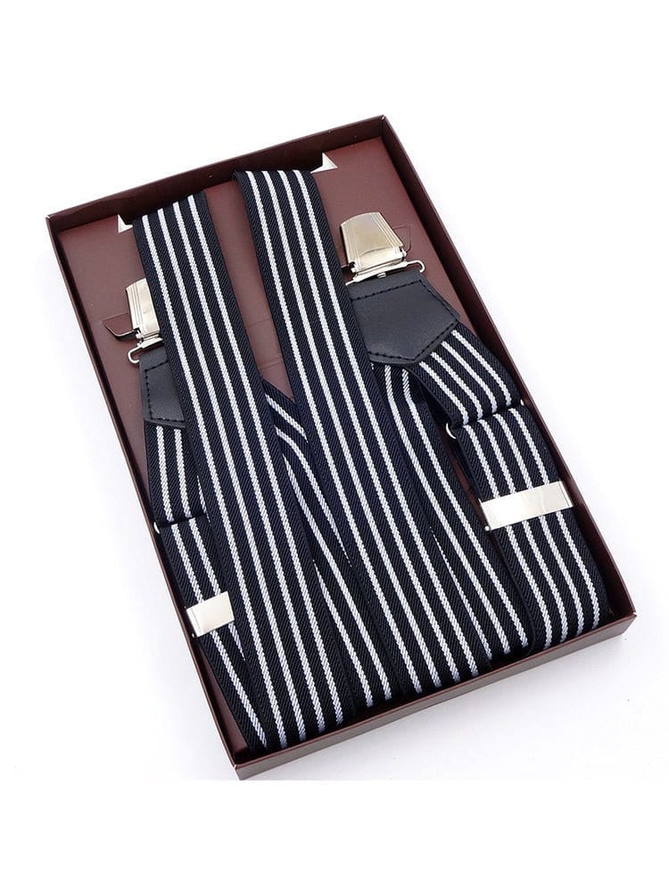 menaful Black&White Strap / Polyester British style men's cheek suspenders with side clips