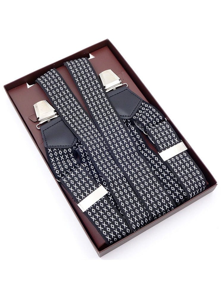 menaful Black&White XO Pattern / Polyester British style men's cheek suspenders with side clips