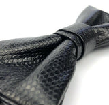 menaful Black with Leather Grain Leather Bow Tie - 12cm x 6cm