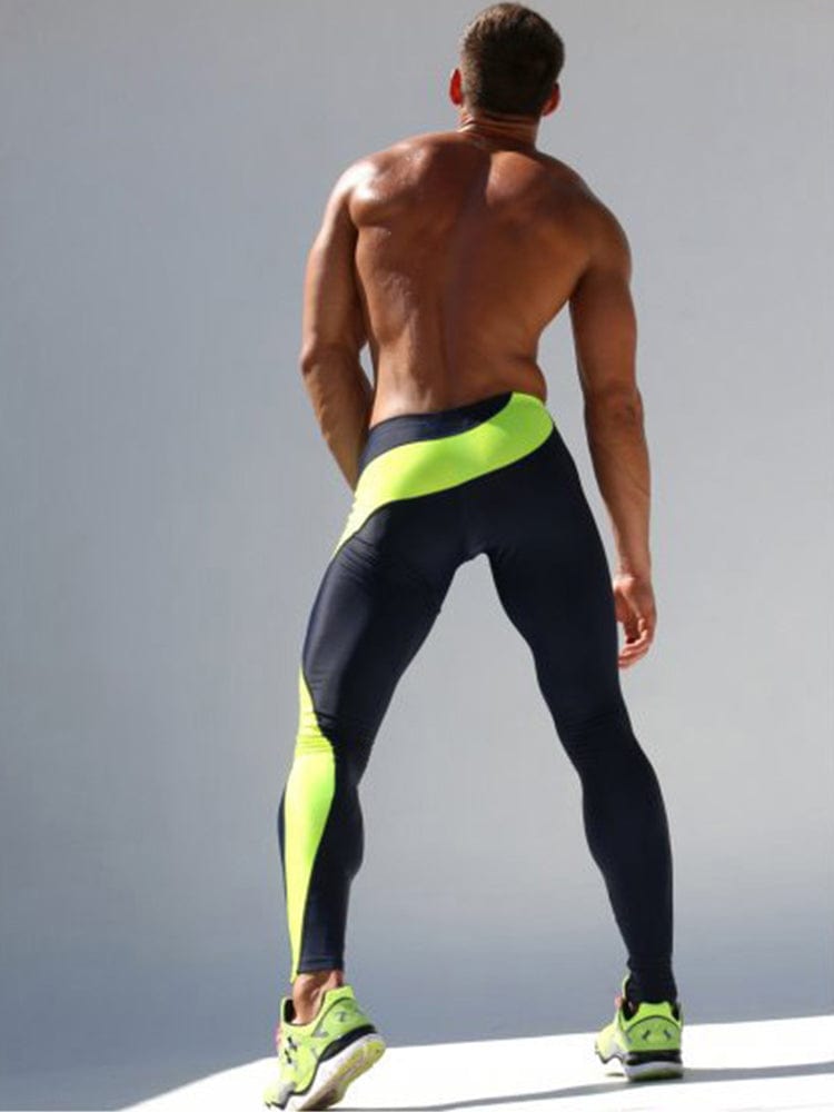 menaful Black+Yellow / S Sexy Men's Track Tights Leggings Pants