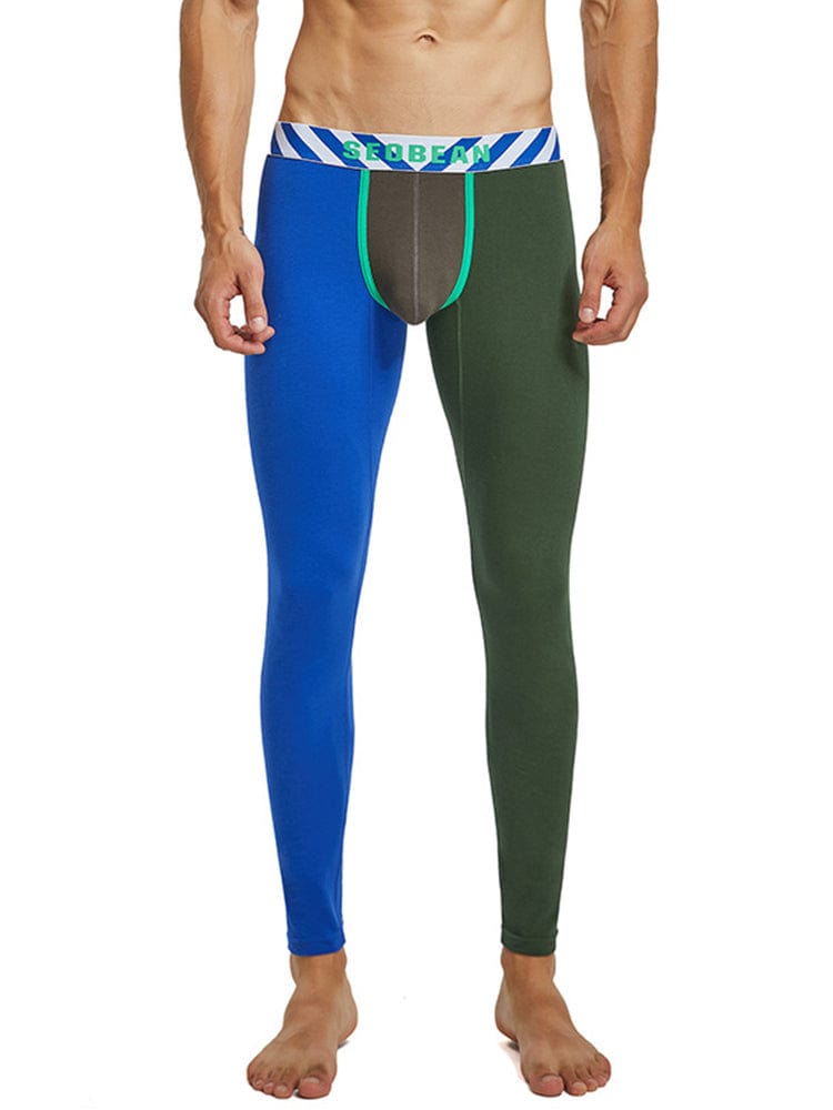 menaful Blue+Green / M Men's Thin Color Blocking Long Johns