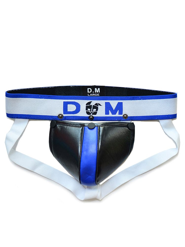 menaful Blue / M Detachable Button Leather Jockstrap