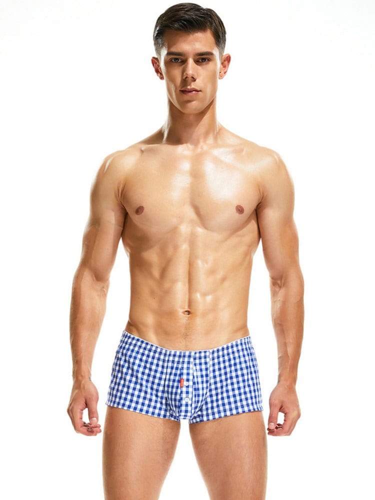 menaful Blue / M Fashion Plaid Cotton Home Boxer Briefs