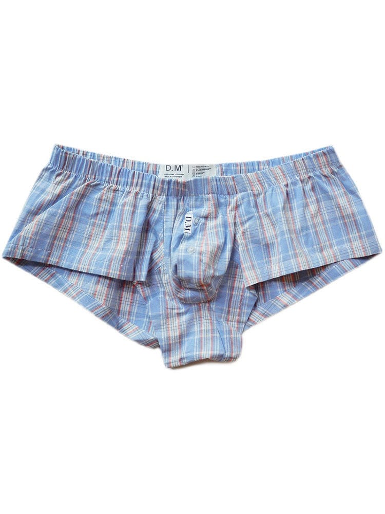 menaful Blue / M Low Rise Sexy Plaid Home Boxer Briefs