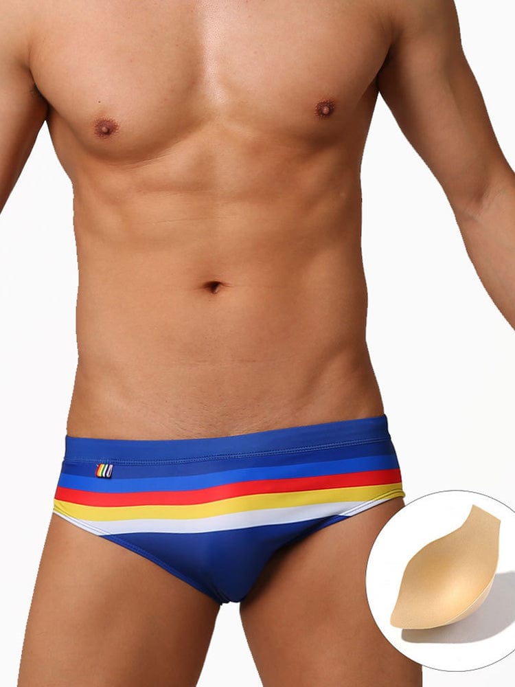 menaful Blue / M Men's Color Striped Sexy Swim Briefs