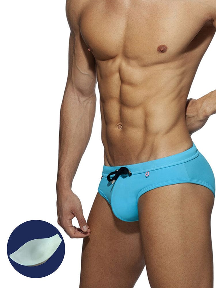 menaful Blue / M Men's Summer Underwear With Sponge Pad Swim Briefs