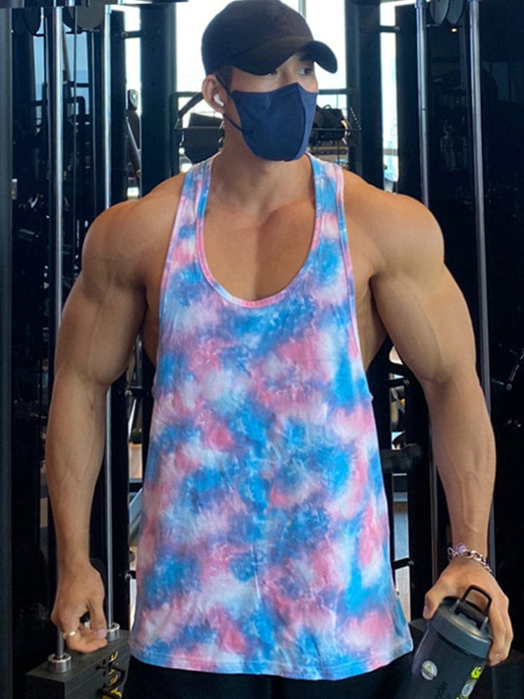 menaful Blue / M Men's Tie-dye Fitness Sports Undershirt Tank Top