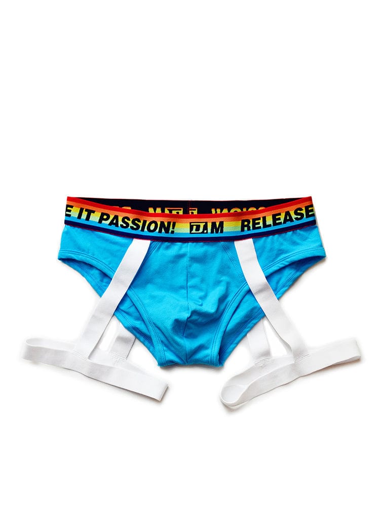 menaful Blue / M Rainbow Solid Color Suspender Briefs