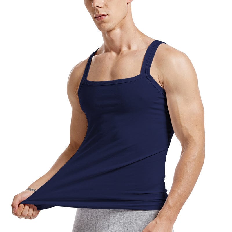 menaful Blue / M Solid Color Threaded Cotton Tank Top