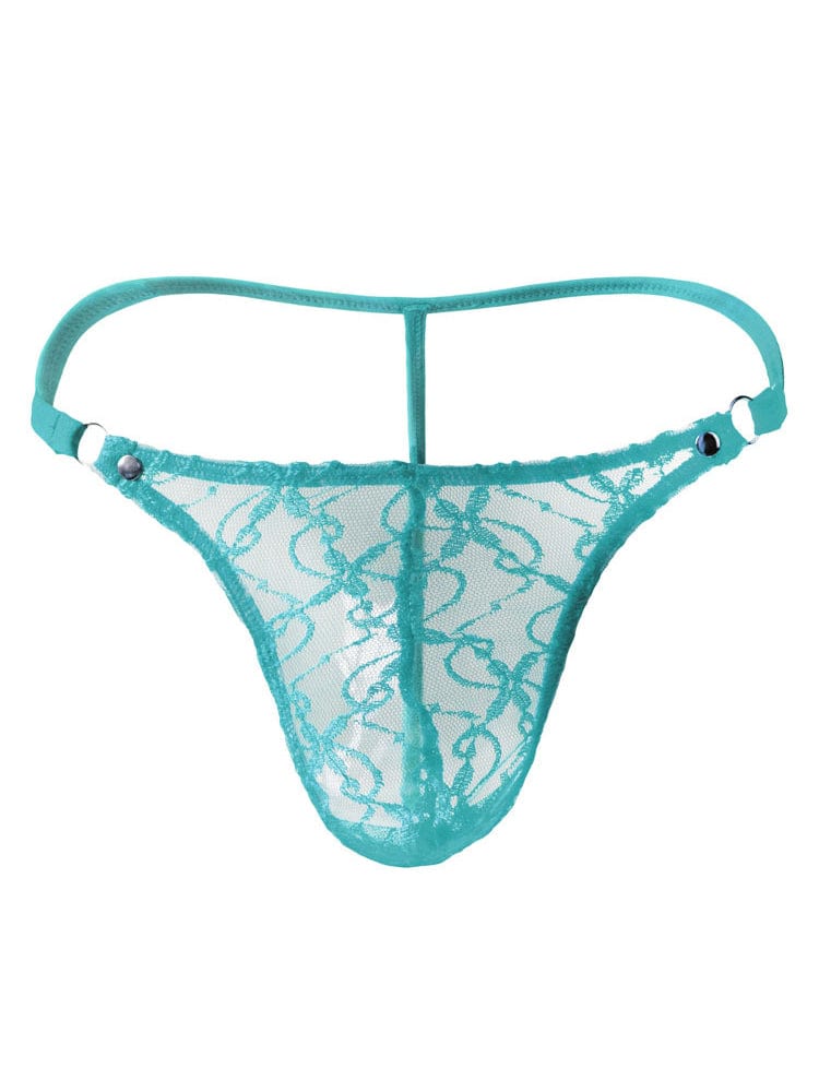 menaful Blue / One Size Fits All-Flat Waist 32 cm Men's Sexy Transparent Mesh Thong