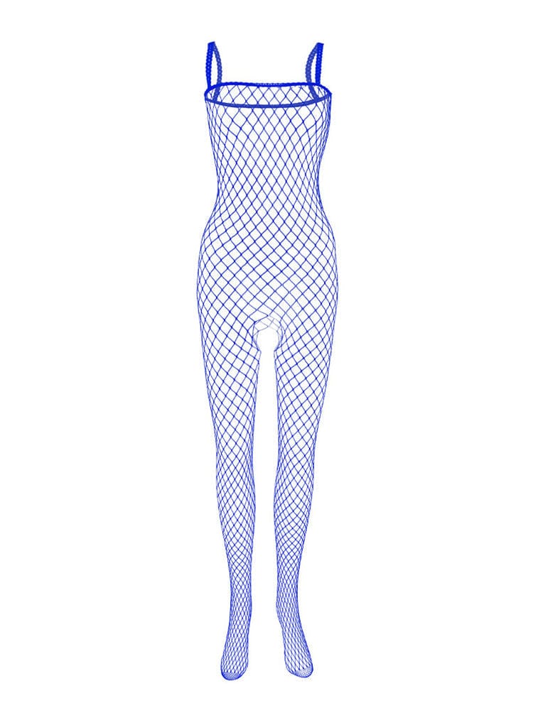 menaful Blue / One Size Men's Open Crotch Mesh Bodysuit