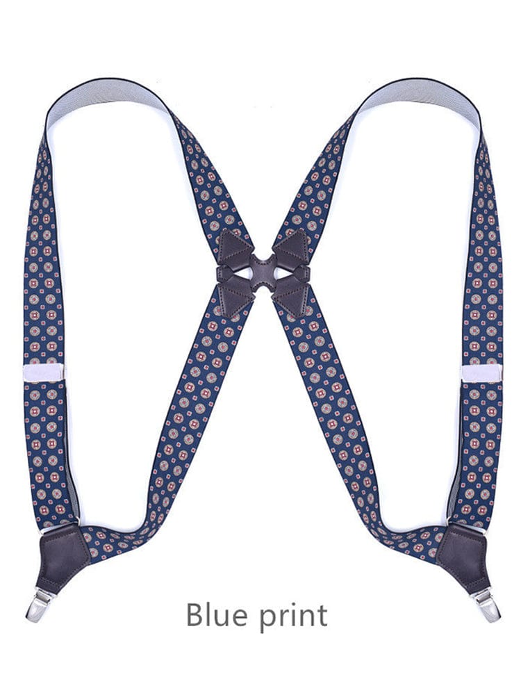 menaful Blue Print / Elastic British Armpit Holster Type Suspenders Clip Trousers Suspenders