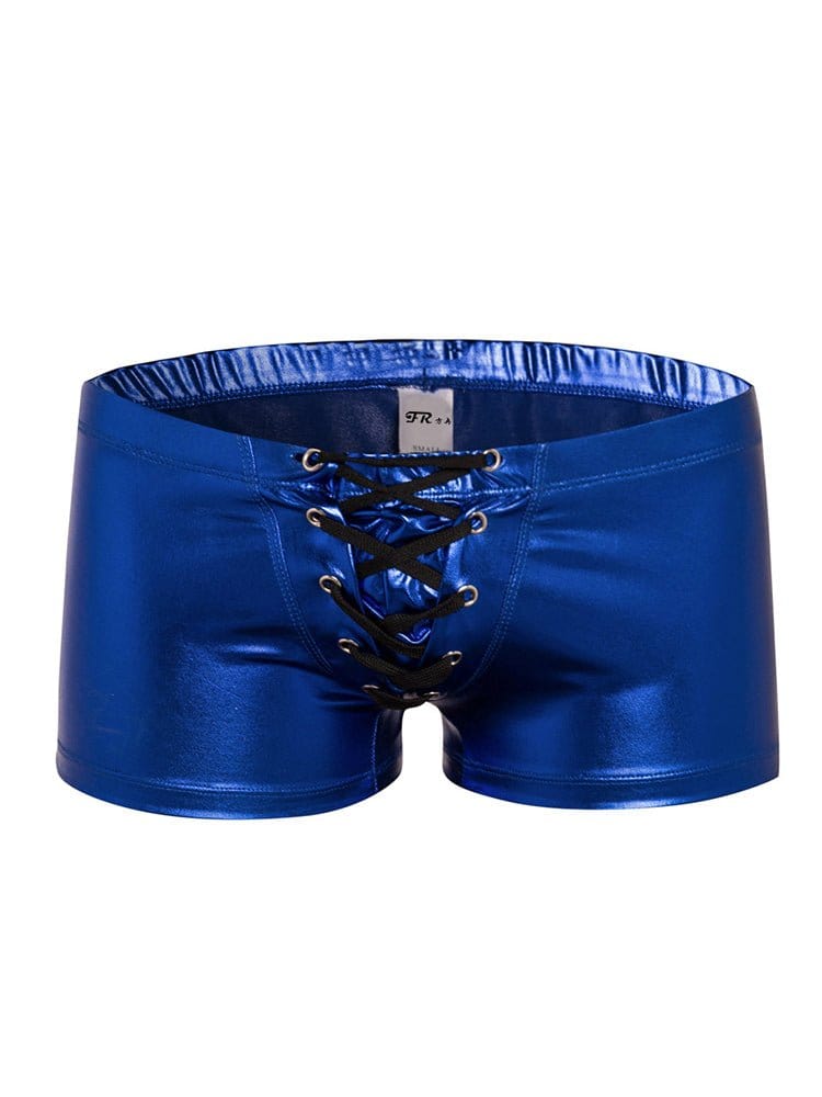 menaful Blue / S Faux Leather Trendy Swim Boxers