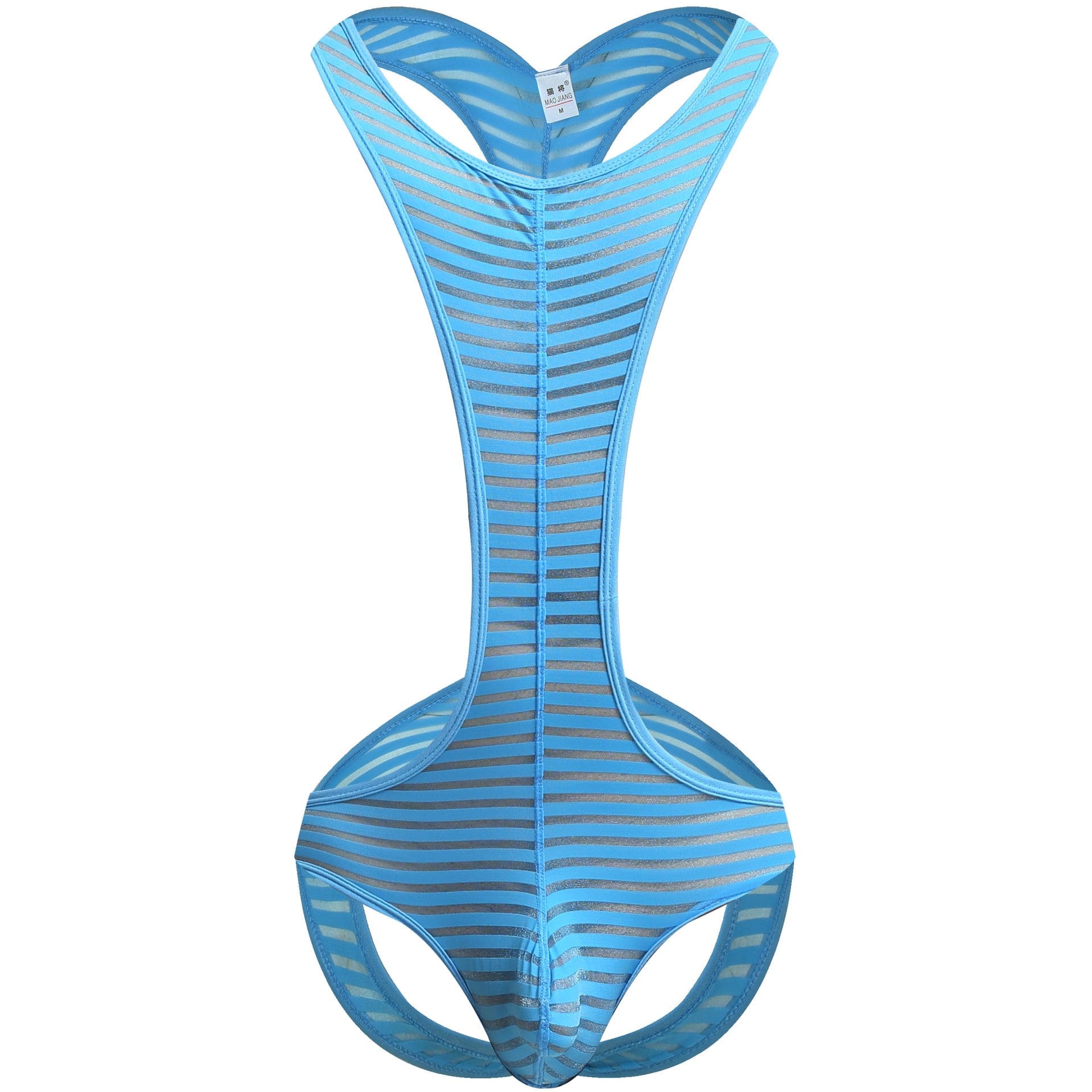 Menaful™ blue / S Men's Ice Silk Striped Sexy Backless Bodysuit