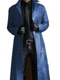 menaful Blue / S Men's Long PU Leather Overcoat