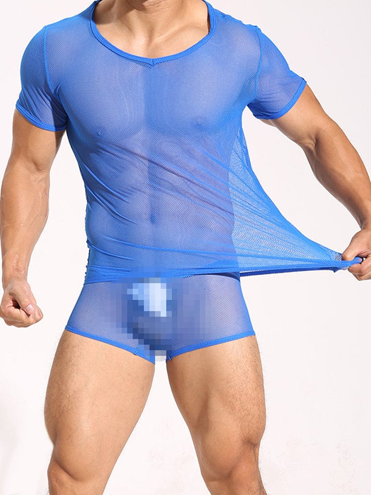 menaful Blue / S Men's Mesh Lightweight Sexy Lingerie Set