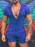 menaful Blue / S Men's Short Sleeve Jumpsuit