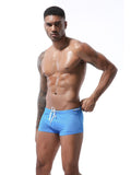 menaful Blue / S Men's Summer Tethered Nylon Low Waist Flat Corner Swim Trunks