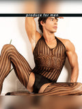 menaful bodysuit Black Men's Transparent Elastic Pantyhose Bodysuit - Black