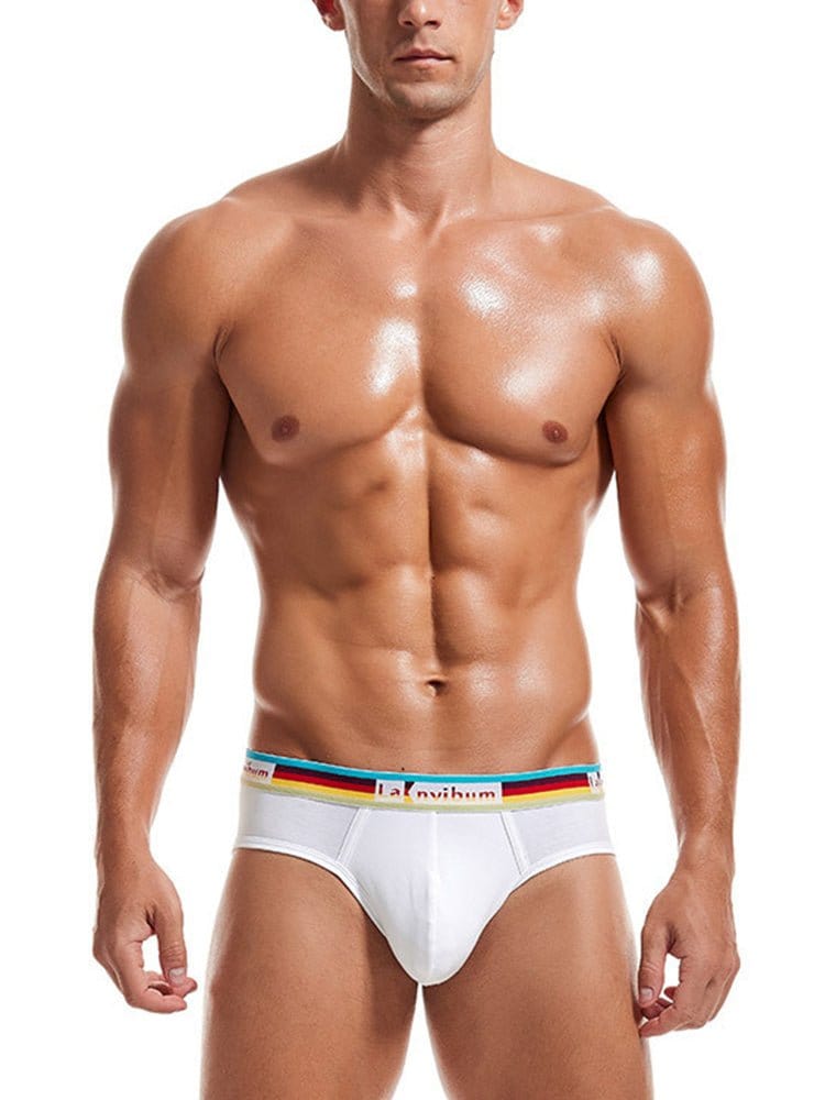 menaful Briefs 2 Pack Men's Rainbow Waistband Big Pouch Briefs