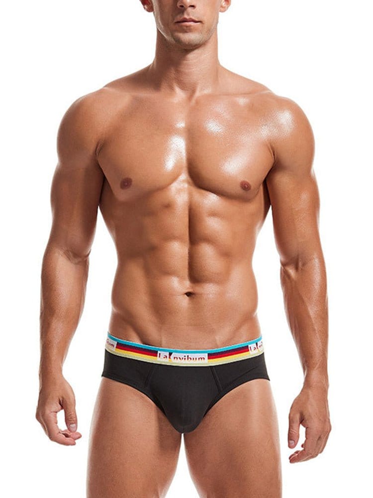 menaful Briefs 2 Pack Men's Rainbow Waistband Big Pouch Briefs