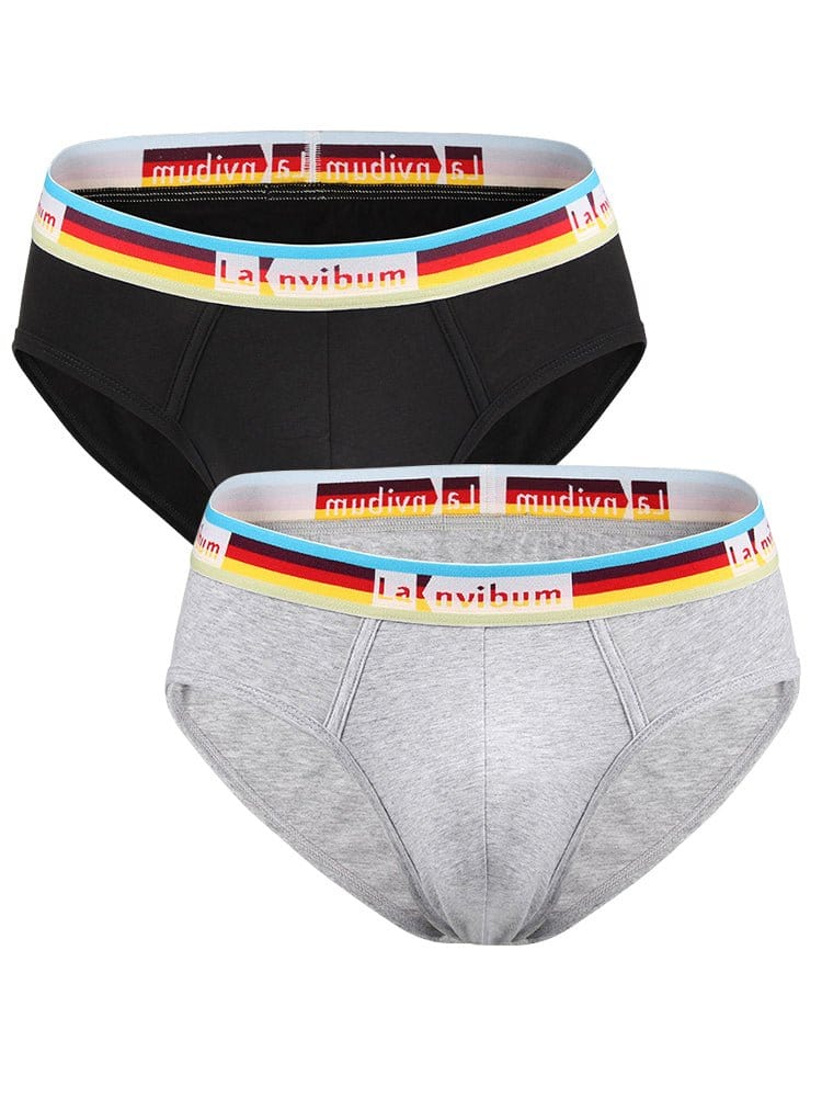 menaful Briefs Black*Grey / S 2 Pack Men's Rainbow Waistband Big Pouch Briefs