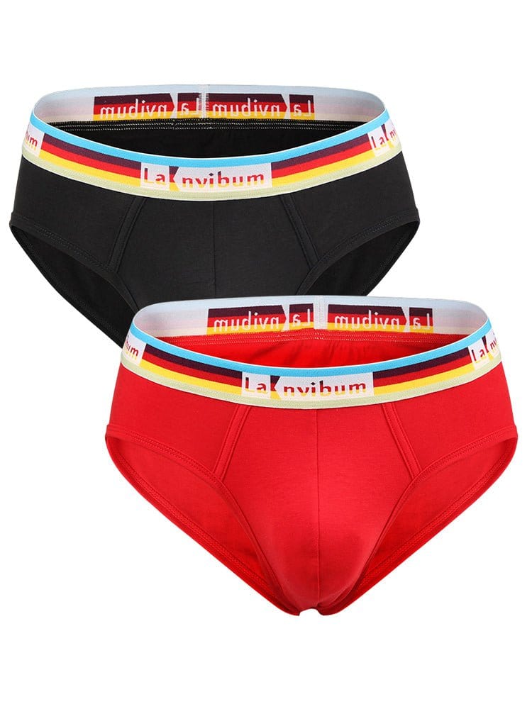 menaful Briefs Black*Red / S 2 Pack Men's Rainbow Waistband Big Pouch Briefs