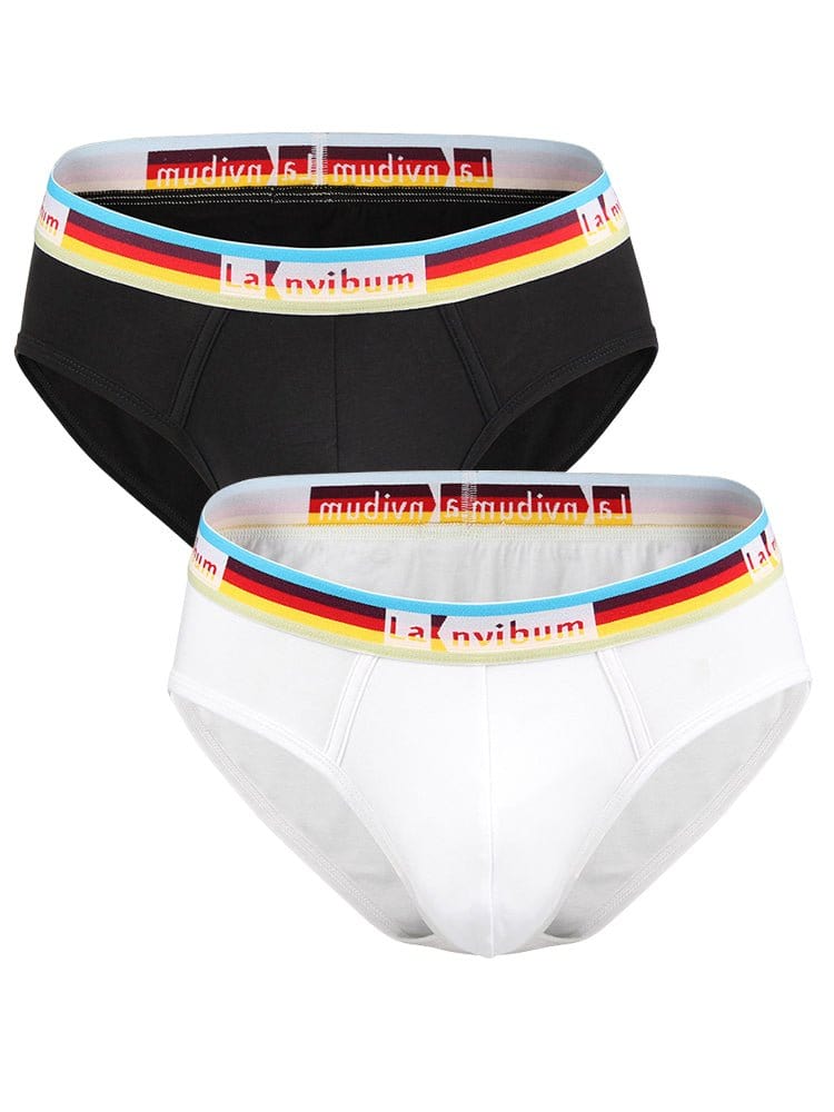 menaful Briefs Black*White / S 2 Pack Men's Rainbow Waistband Big Pouch Briefs