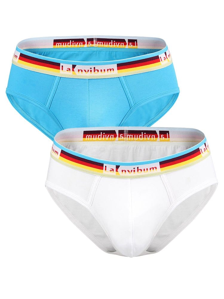 menaful Briefs Blue*White / S 2 Pack Men's Rainbow Waistband Big Pouch Briefs