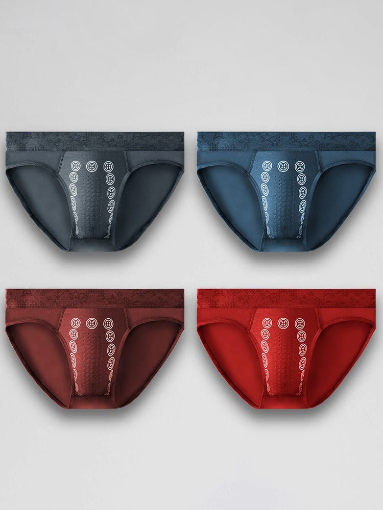 menaful Briefs Grey*Brick Red*Blue*Red / XS 4 Pcs Anion Pit Massage Breathable Briefs Underwear