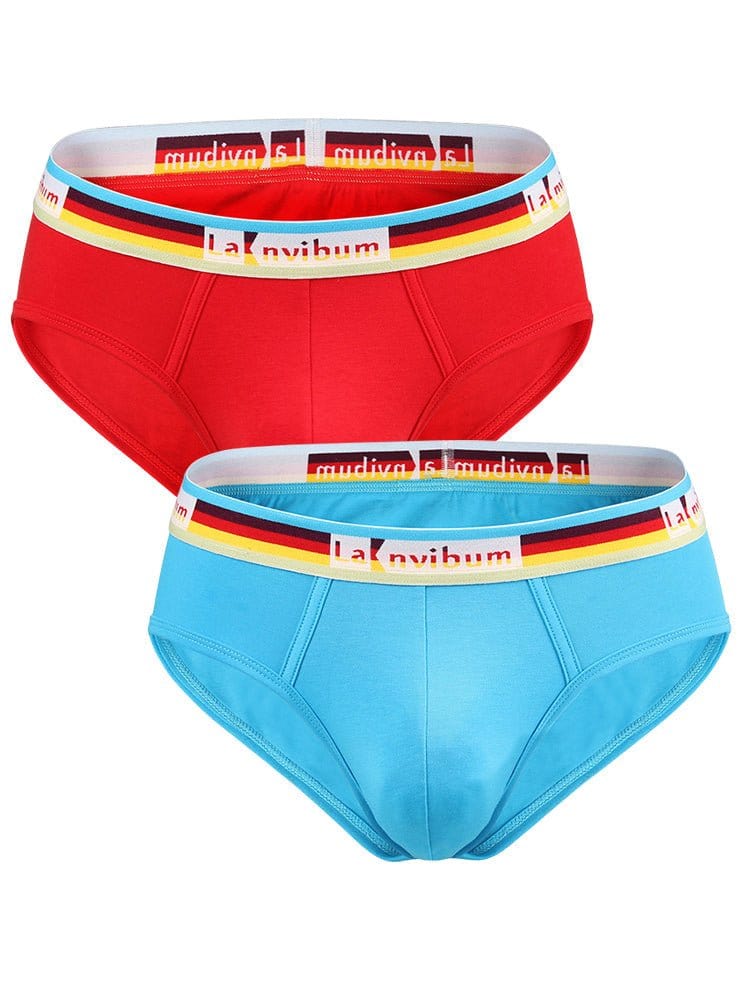 menaful Briefs Red*Blue / S 2 Pack Men's Rainbow Waistband Big Pouch Briefs