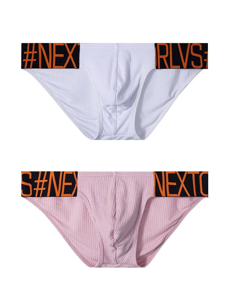 menaful Briefs White*Pink / S 2 Pack Men’s Wide Waistband Big Pouch Briefs