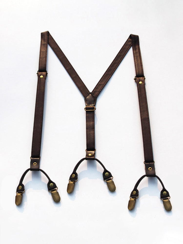 menaful Brown / 6 clips Traditional Suit Suspender Clip Harness