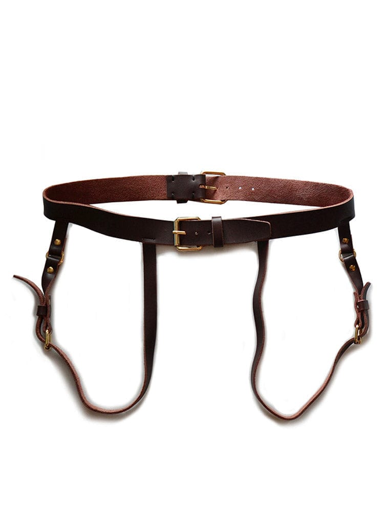 menaful Brown / One Size Men's Accessories Leather Double Belt Binding Bondage