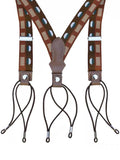 menaful Brown / One Size Men's Floral Polka Dot Retro Cross Y-shaped Button Suspenders