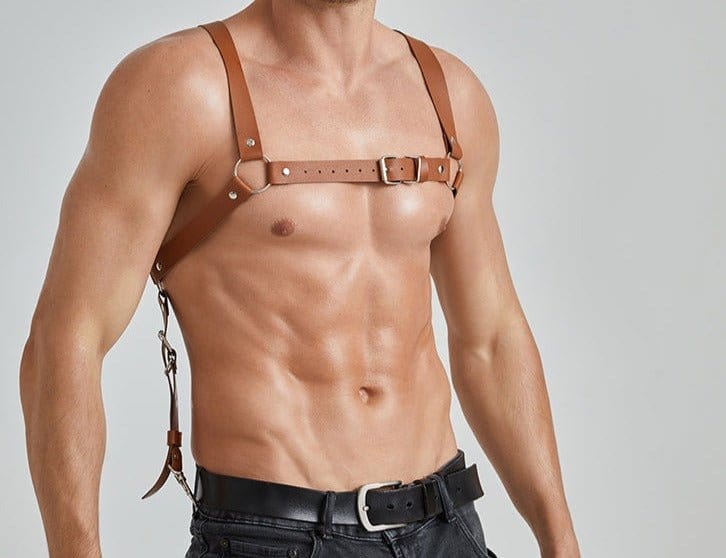 menaful Brown / One Size / PU Leather Chest Harness Mens Strap Belts