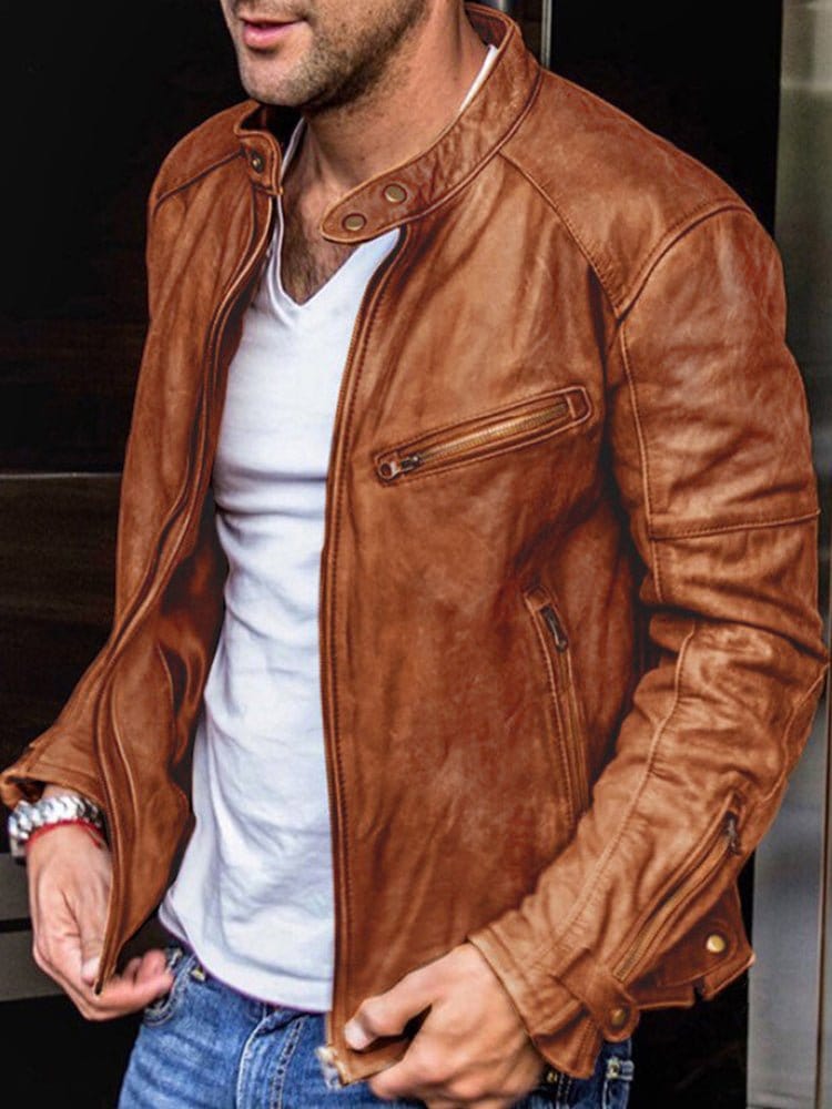 menaful Brown / S Autumn And Winter Men's PU Leather Jacket