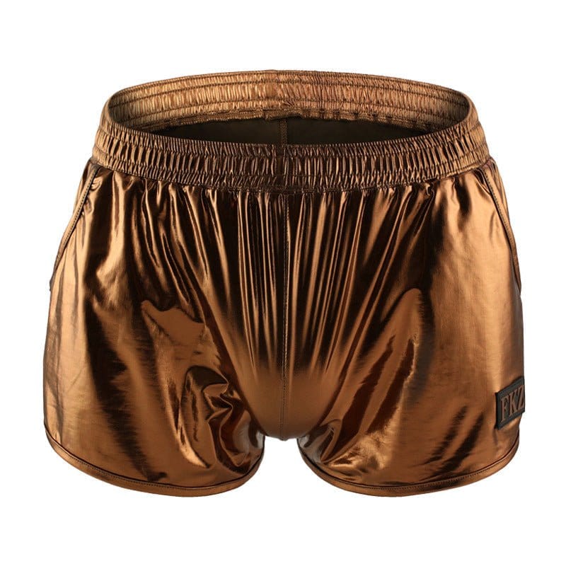 menaful Brown / S Bronze Faux Leather Stretch Ice Silk Boxer Briefs