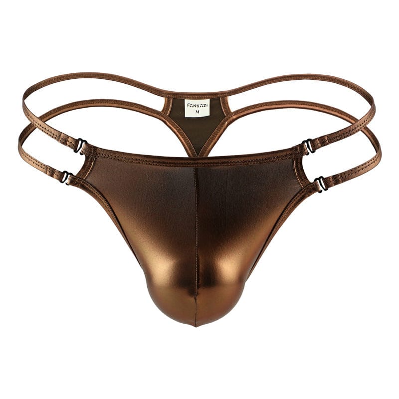 menaful Brown / S Faux Leather Ice Silk Sexy Men's Thong