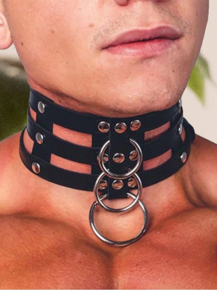 MENAFUL™ Choker Men's Corset PU Leather Collar+Bracelet+Harness Set