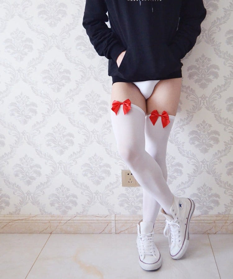 menaful Cute Velvet Bow Stockings