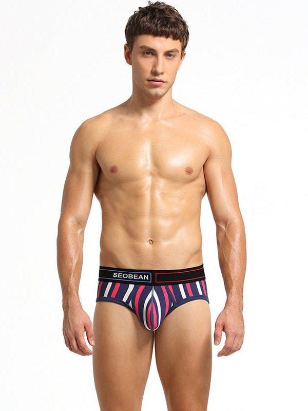 menaful Dark Blue / M Colorful Striped Cotton Briefs