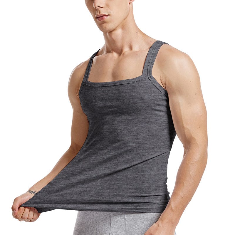 menaful Dark Gray / M Solid Color Threaded Cotton Tank Top