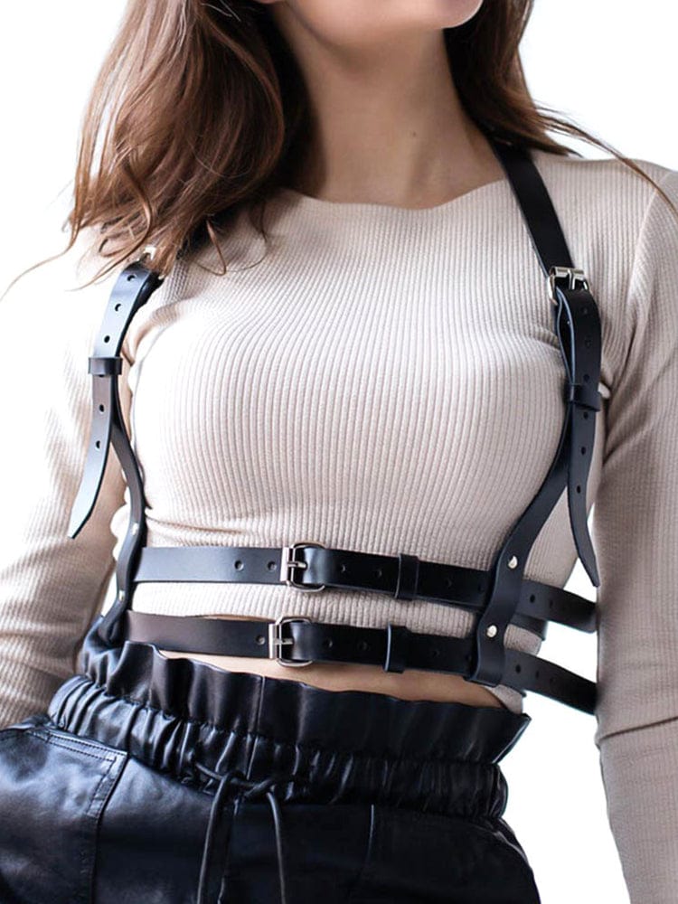 menaful Double Leather Belt Restraint Harness