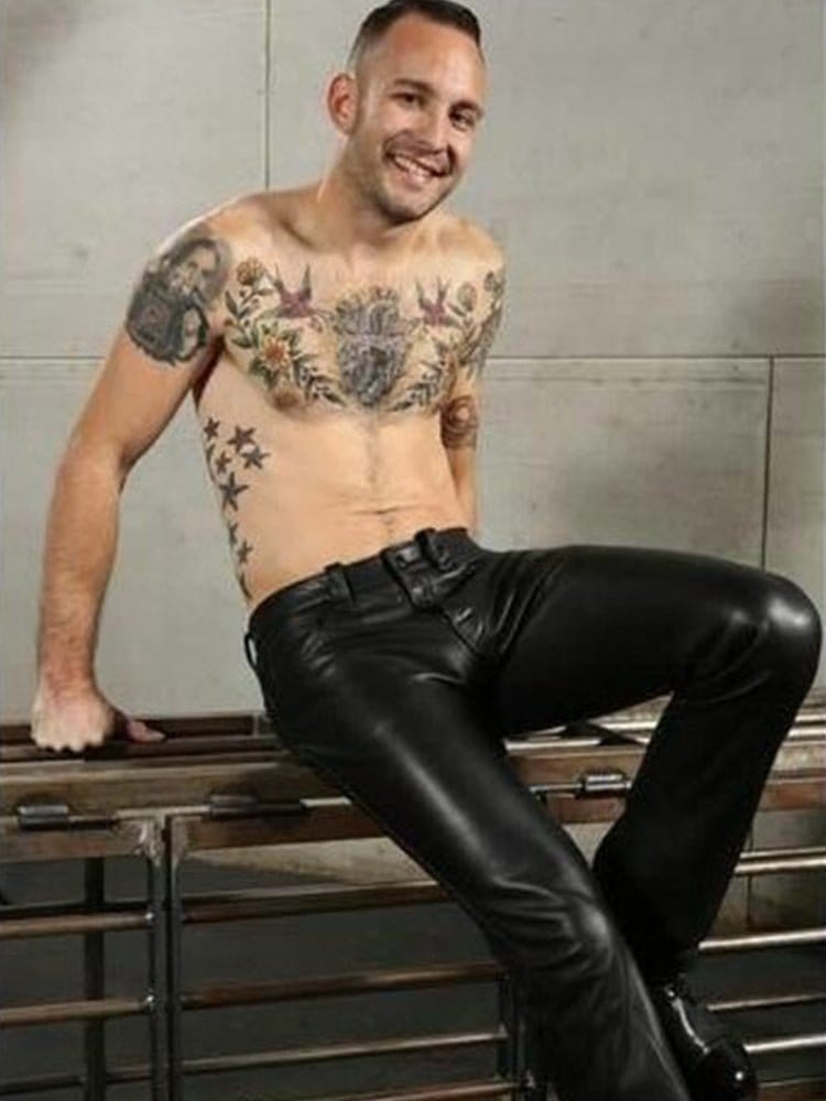 menaful Elastic Casual Men's Leather Pants