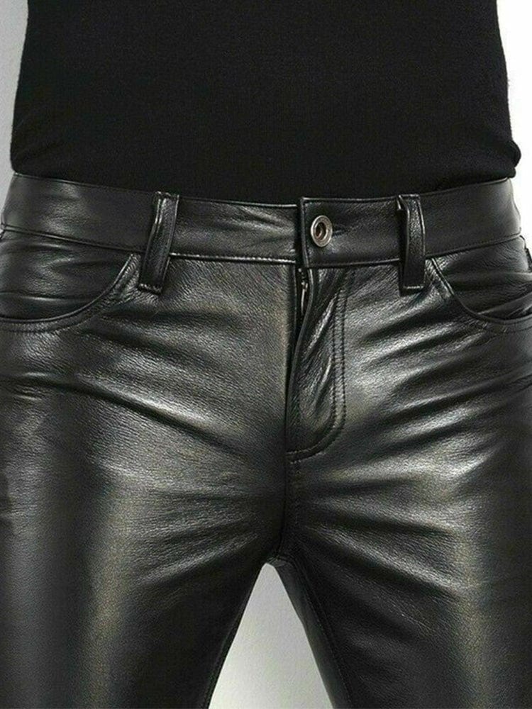 menaful Elastic Casual Men's Leather Pants